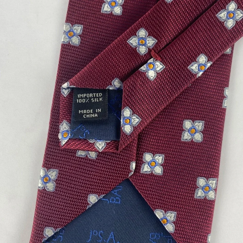 JOS A BANK Silk Neck Tie Mens‎ Burgundy Floral Jacquard Executive Classic 58x3.5